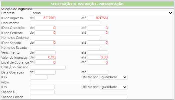 Figura 15 - Parâmetros para pesquisa