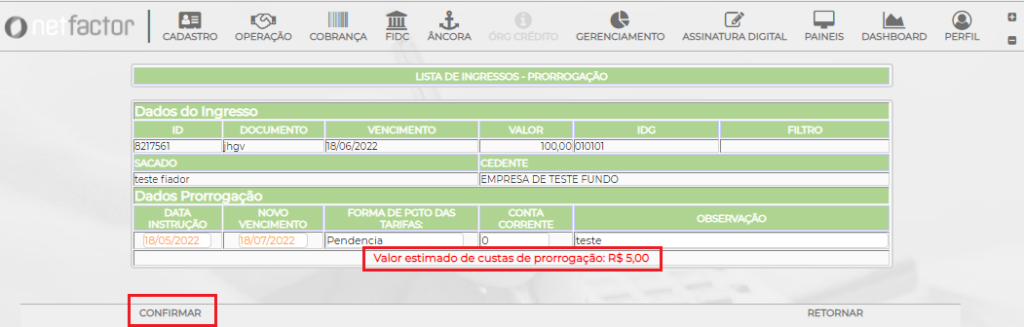 Figura 17 - Conferência de informações