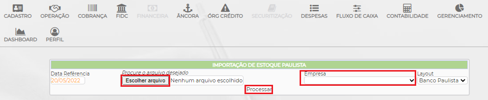 Figura 4 - Importação de Estoque Paulista