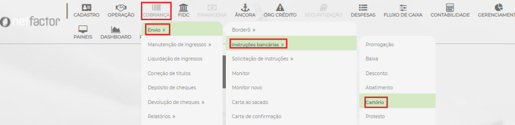 Figura 4 - Caminho para a gerar a solicitação de instrução