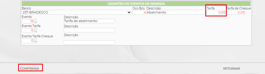 Figura 5 - Configuração da Tarifa