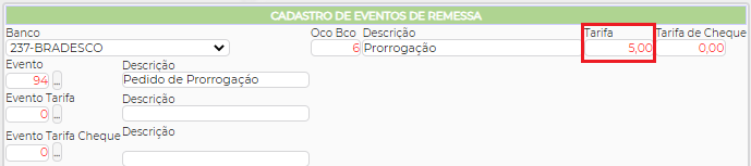 Figura 7 - Configuração da Tarifa