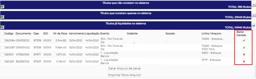 Figura 8 - Títulos já liquidados no sistema