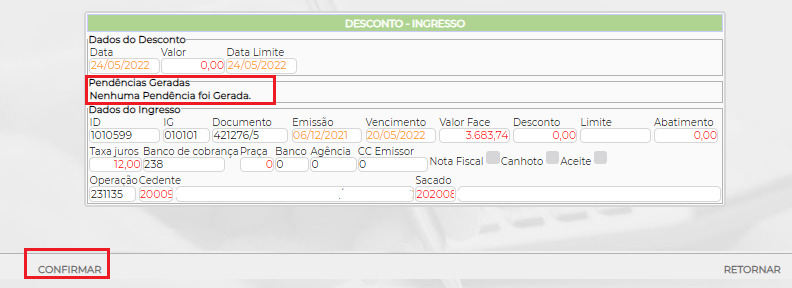 Figura 8 - Conferência da Instrução