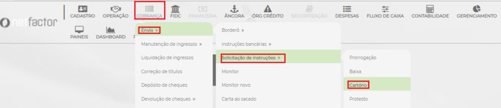 Figura 9 – Caminho para gerar a solicitação da instrução.