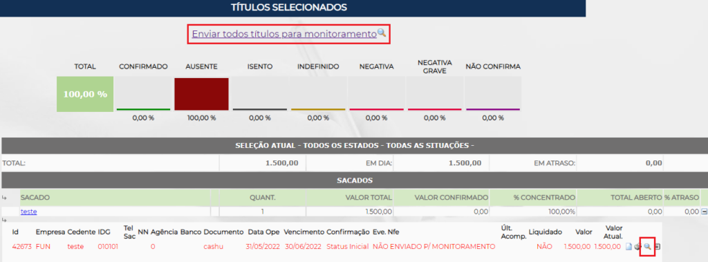 Figura 9 – Envio das notas para monitoramento