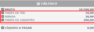 Figura 2 - 'Operação de Cobrança Simples - Demonstrativo de Cálculo da Operação' 