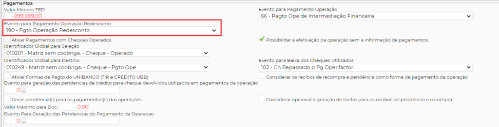 Figura 2 - Configuração pagamento operação