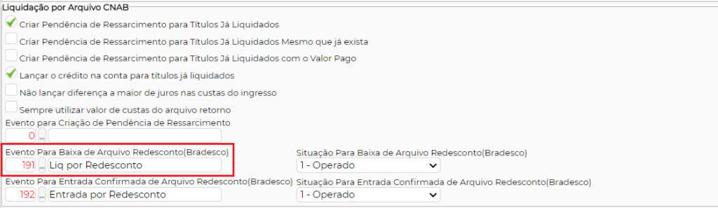 Figura 4 - Configuração evento para baixa