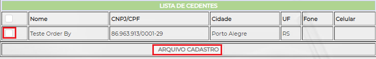 Figura 3 – Seleção dos cedentes.