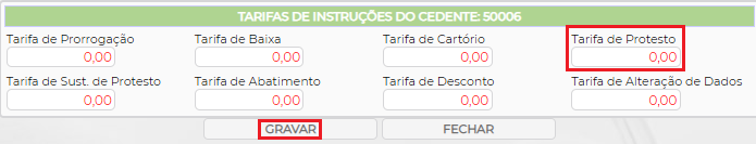 Figura 3 - Configuração de Tarifas por Cedente