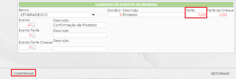 Figura 5 - Configuração da Tarifa