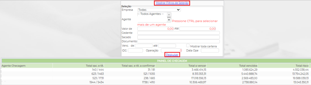 Figura 11 - Filtros de Seleção