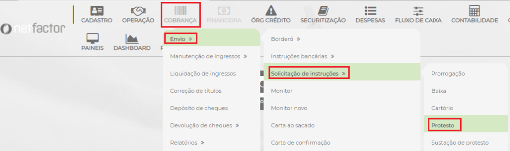 Figura 11 - Caminho para gerar a solicitação da instrução