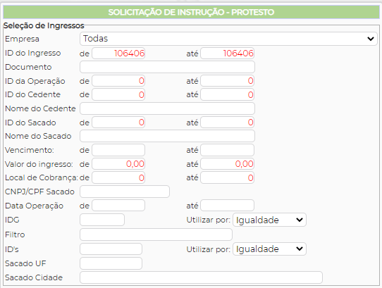 Figura 12 - Parâmetros para pesquisa