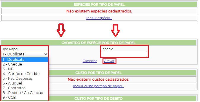 Figura 2 – Campos para ESPECIE.