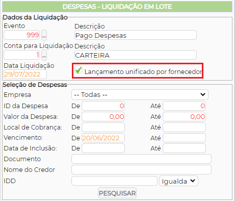 Figura 5 – Lançamento unificado