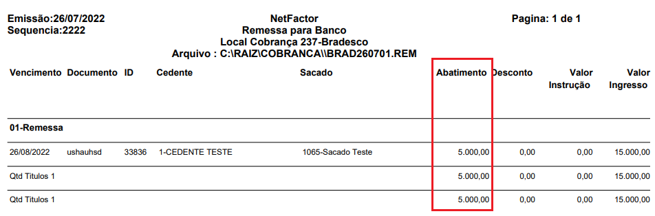 Figura 4 – Remessa bancaria.