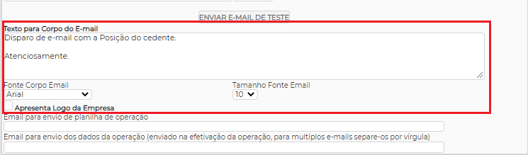 Figura 3 – Configuração Texto corpo do E-mail.