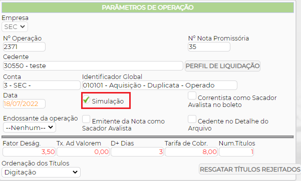 Figura 4 – Selecionar como SIMULAÇÃO.