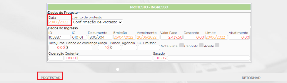 Figura 8 - Informação da Data de Protesto