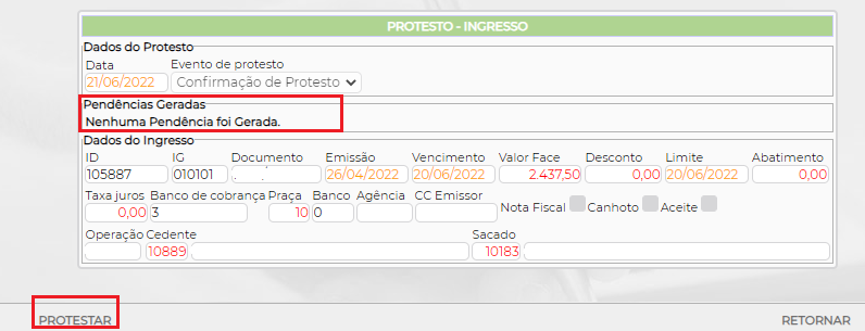 Figura 9 - Conferência da Instrução