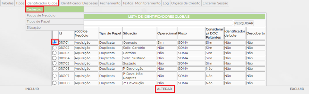 Figura 1 – Configuração situação FINAXIS.