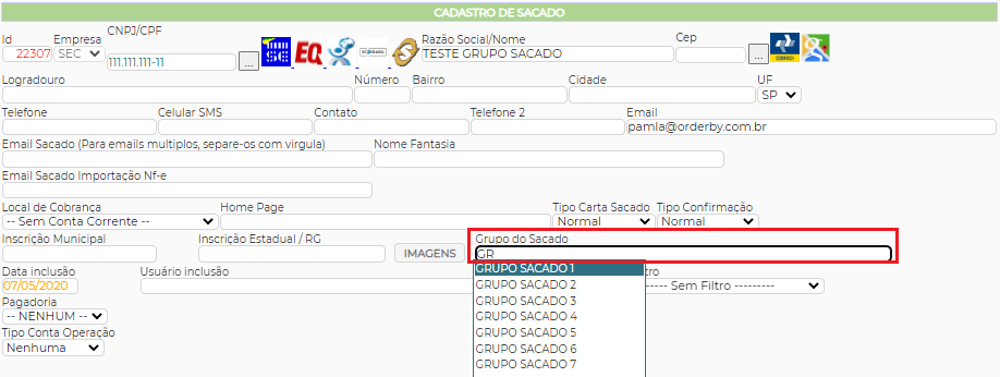 Figura 4 – Seleção do Grupo no cadastro do SACADO.