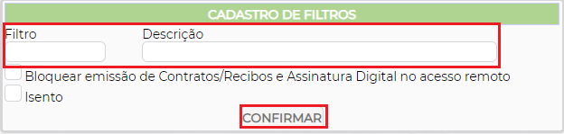 Figura 2 – Cadastro do Filtro