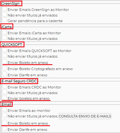 Figura 9 – Parâmetros de Envio de e-mails.