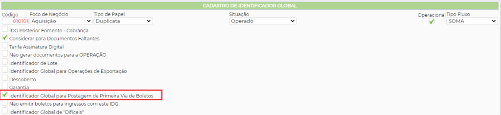 Figura 2 - Configuração Identificador Global