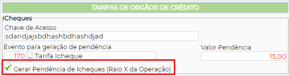 Figura 5 – Local para marcar a configuração Gerar Pendência de Icheques (Raio X da Operação).