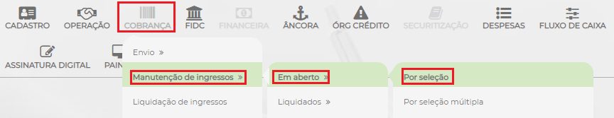 Figura 4 – Cobrança – Manutenção de Ingressos – Em aberto – Por seleção.