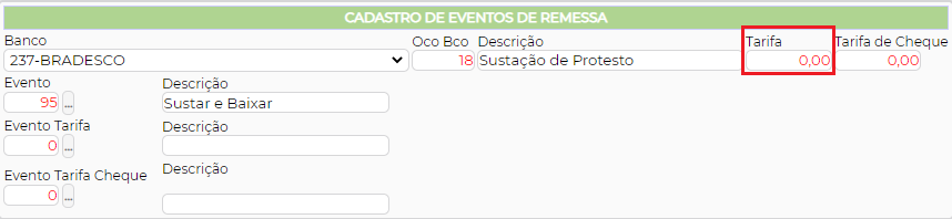 Figura 5 -  Configuração da Tarifa