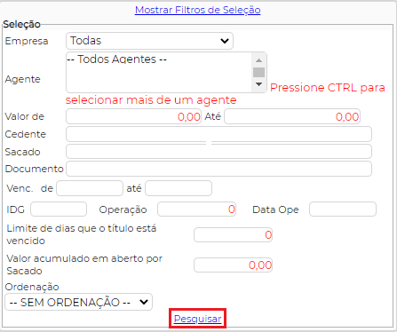 Figura 8 – Filtros de Seleção