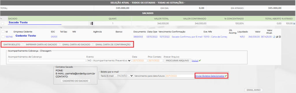 Figura 12 – Impressão e envio de boleto e carta ao sacado