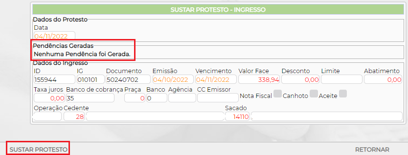 Figura 10 - Conferência da Instrução