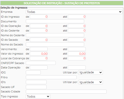 Figura 12 - Parâmetros para pesquisa