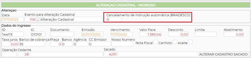 Figura 11 – Cancelamento de Instrução Automática.