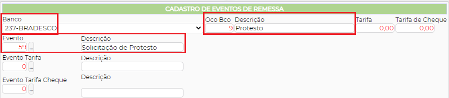 Figura 5 – Vinculando o evento na ocorrência bancária