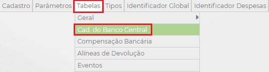 Figura 1 – Caminho Config. Cadastro de Banco