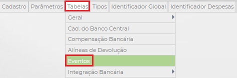 Figura 4 - Localização da configuração do evento no Config