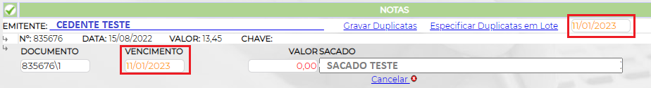 Figura 6 – Informar novo vencimento.