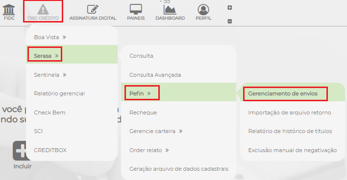 Figura 3 – Geração do arquivo de Negativação.