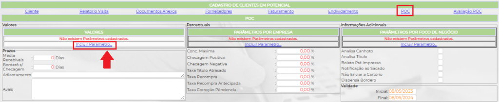 Figura 3 - Incluir Parâmetro na Aba de Valores 