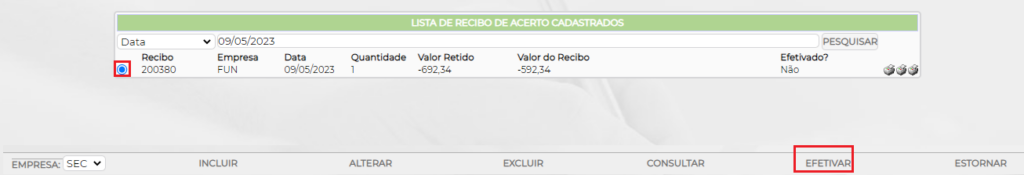 Figura 7 - Efetivar Recibo