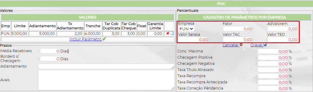 Figura 8 - Inserindo percentuais