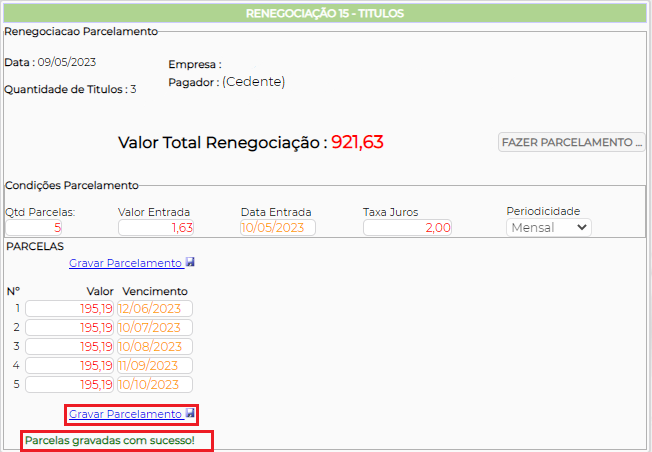 Figura 5 - Informar Parcelamento