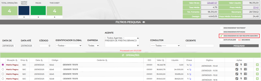 Figura 12 – Desconsiderar IDG sem Registro Bancário