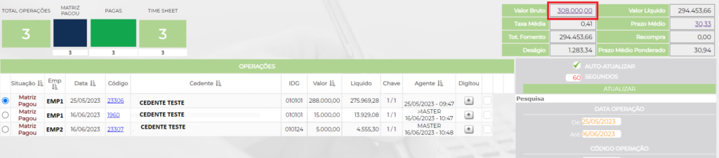 Figura 2 – Pesquisa de operações no monitor.